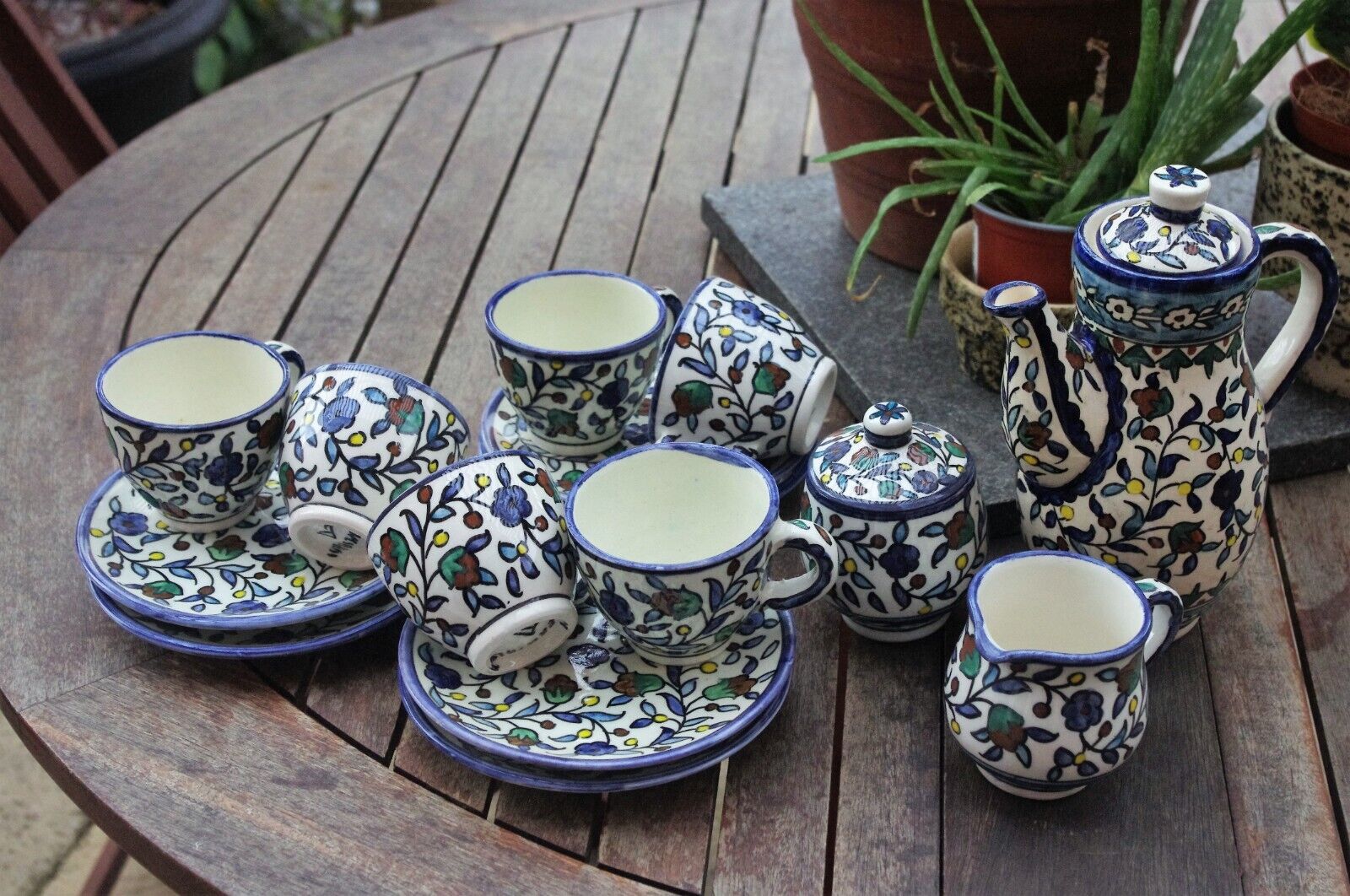 Vintage Jerusalem Iznik Pottery Coffee Set