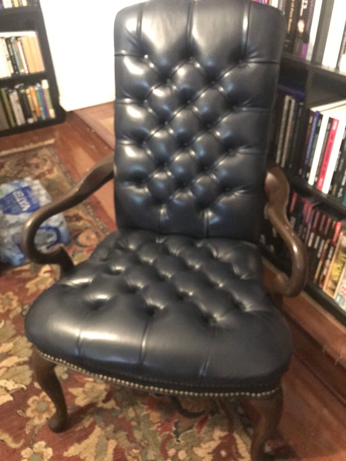Vintage Royal Blue Tufted Leather Arm-Chair