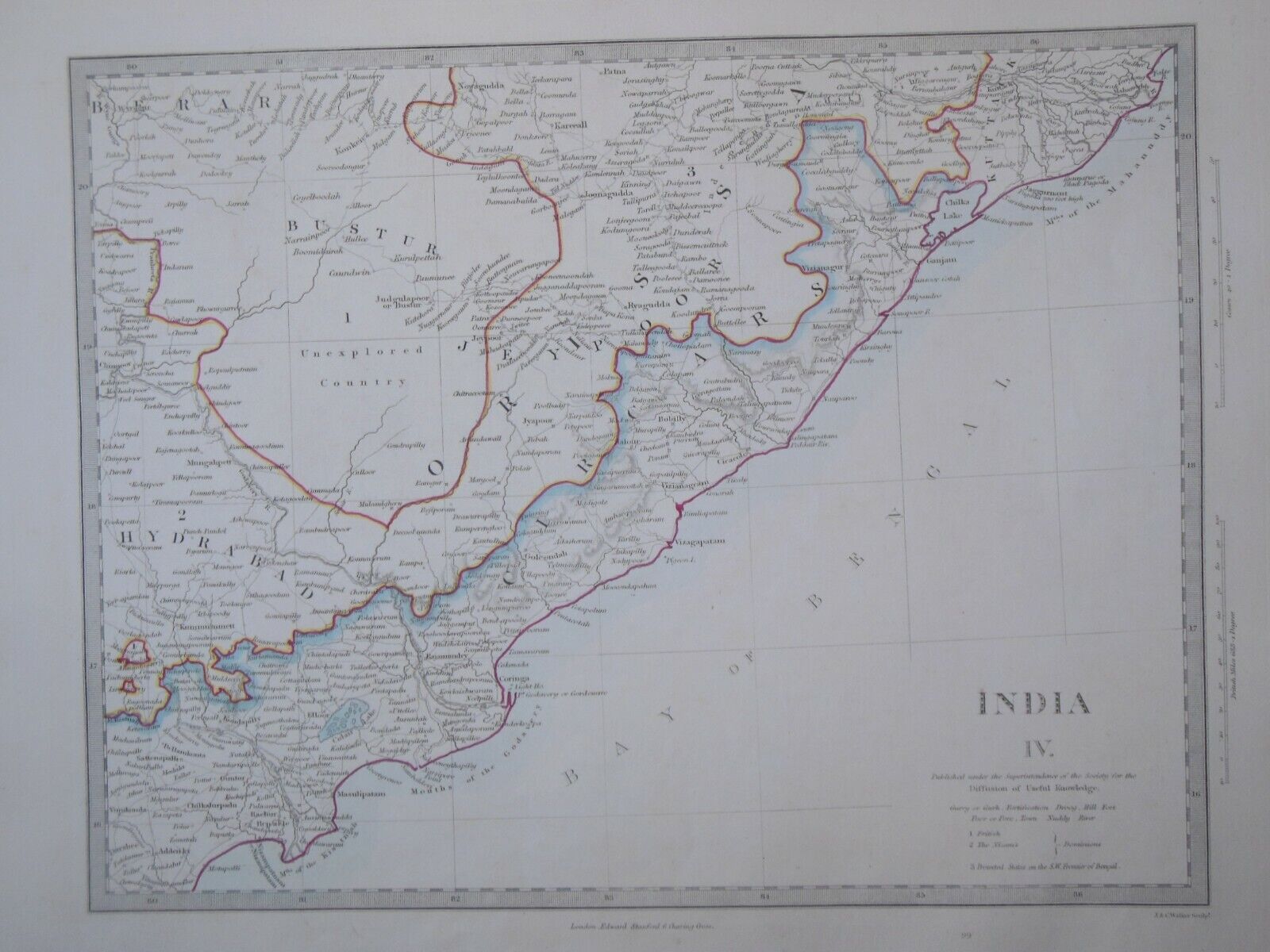 Hand Coloured c1845 Victorian SDUK Map of India IV, Orissa - Indian, Asian - 82