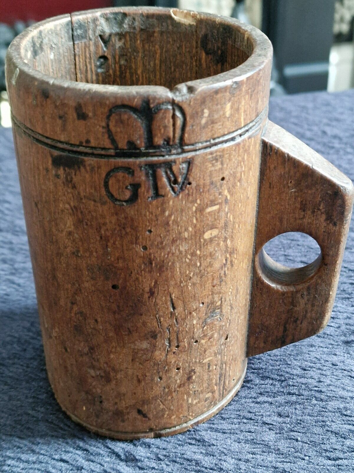 George iv treen carved wood ale mug.