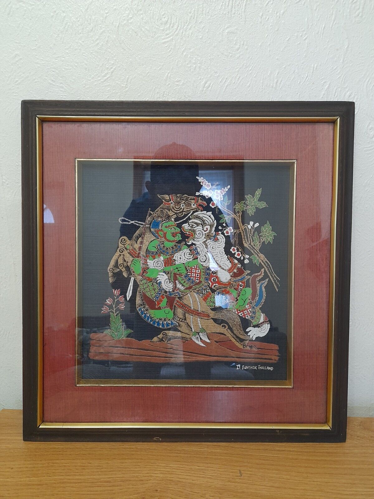 Thailand tapestry wall hanging vintage framed intresting item colourful