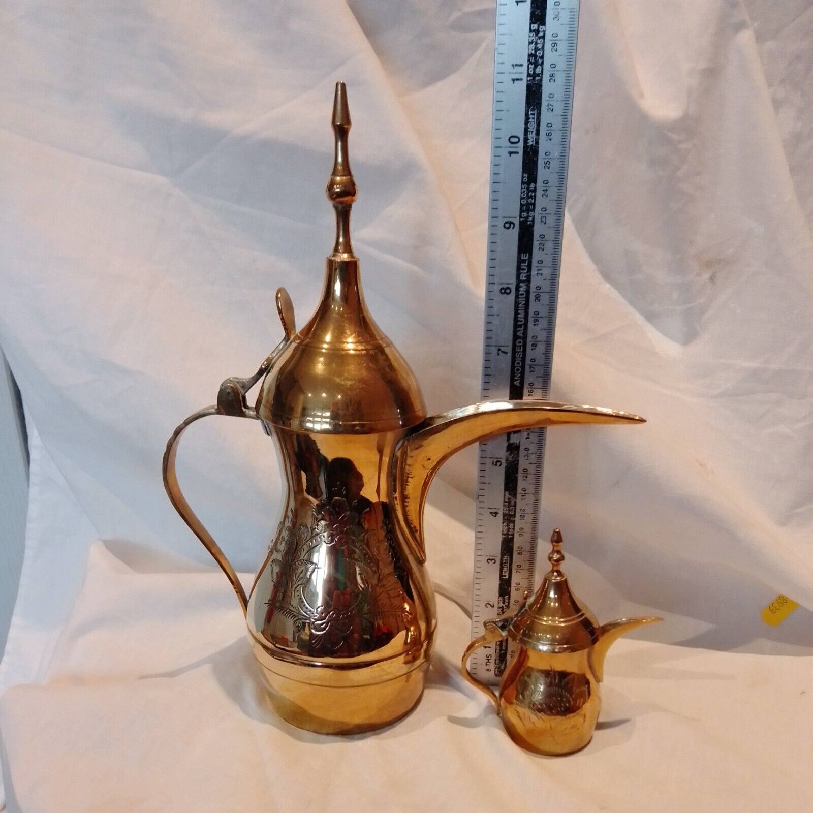 2 VINTAGE    Iznik Middle Eastern brass coffee pots.