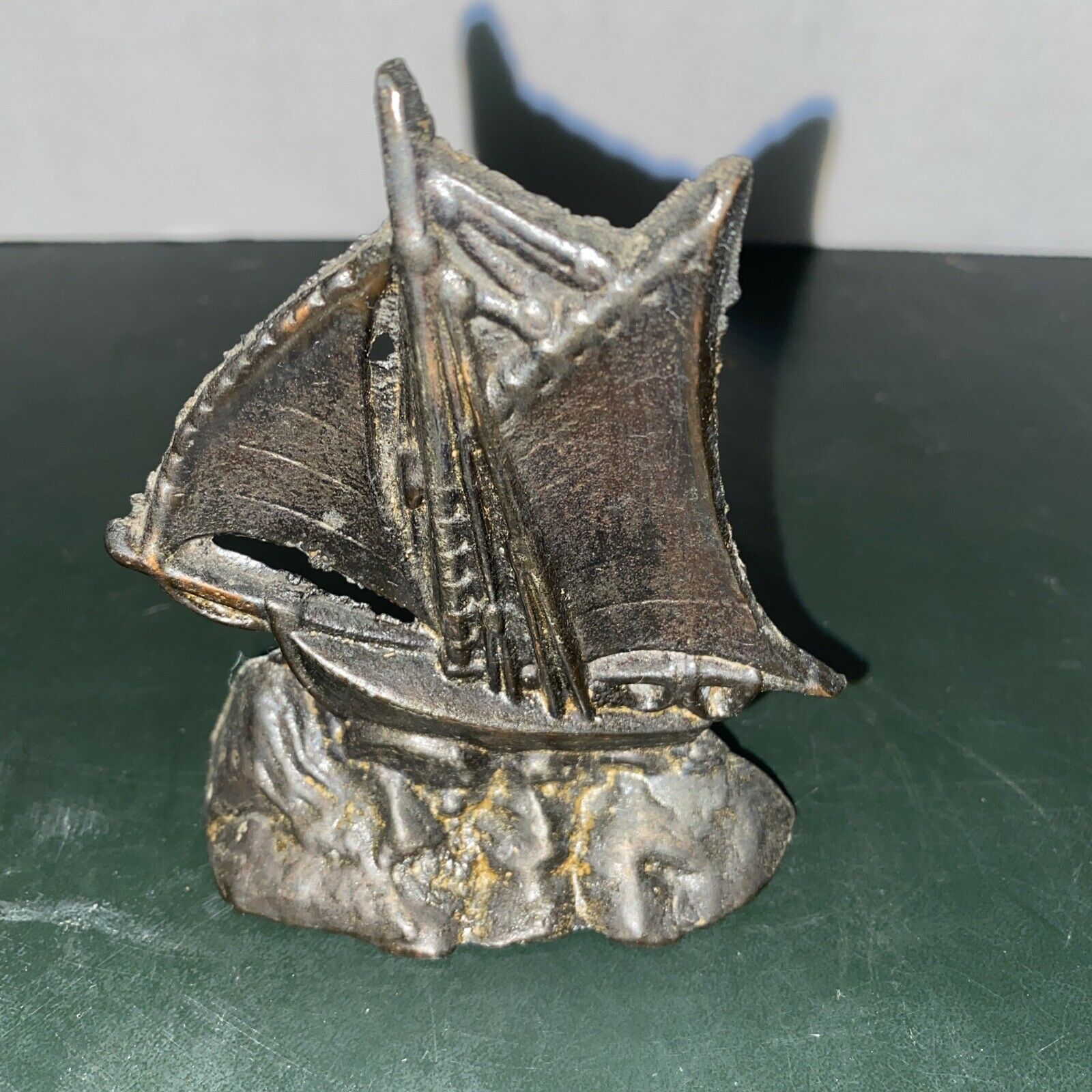 Vintage Bronze Brass Colonial Pirate Ship Sail Boat Paper Weight