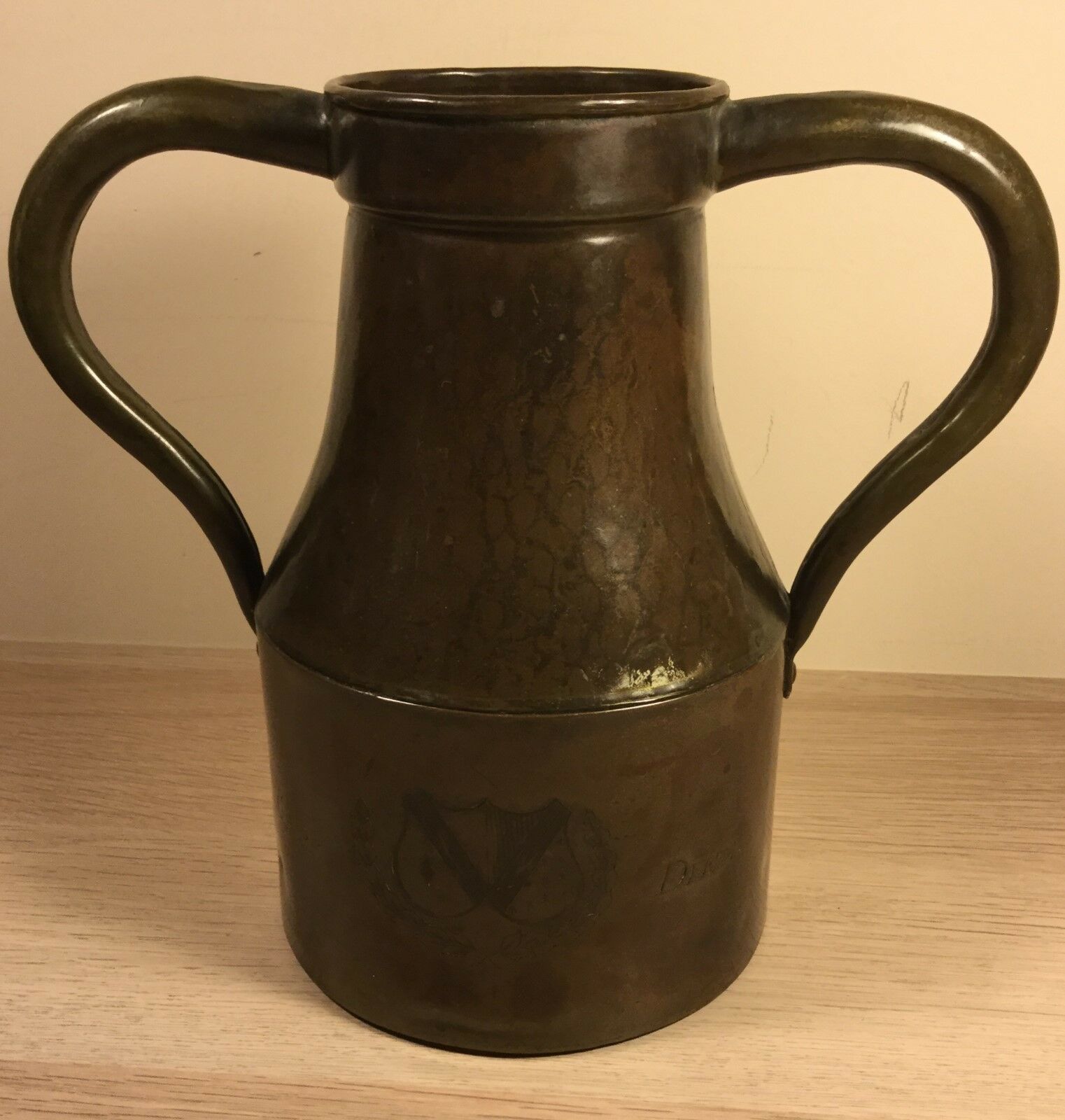 Antique Loving Cup- Armorial Heraldic Crest 18th / 19th C - Copper     (MJ419)