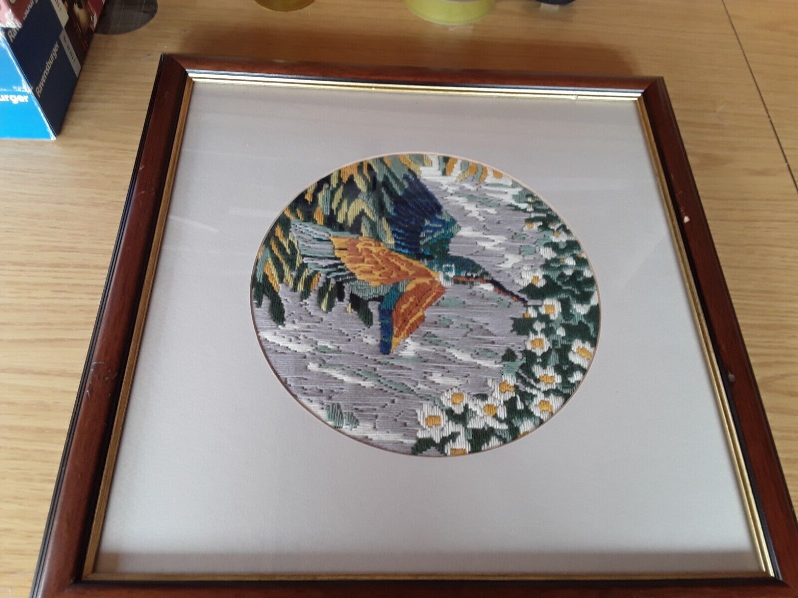 LARGE FRAMED TAPESTRY OFF KINGFISHER 17 X 17 INCHES