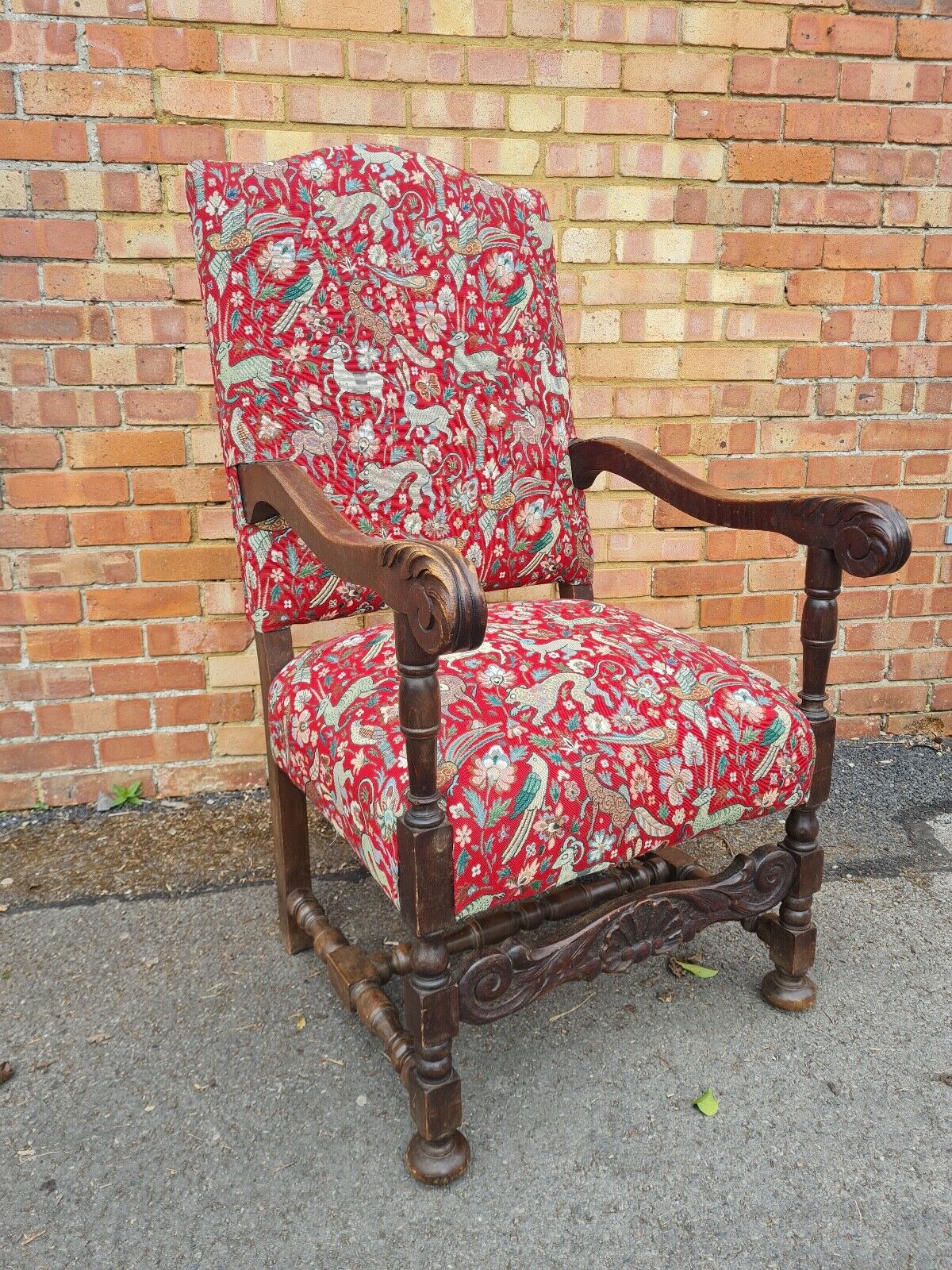 Antique Victorian revival Jacobean/17th Century throne style arm chair
