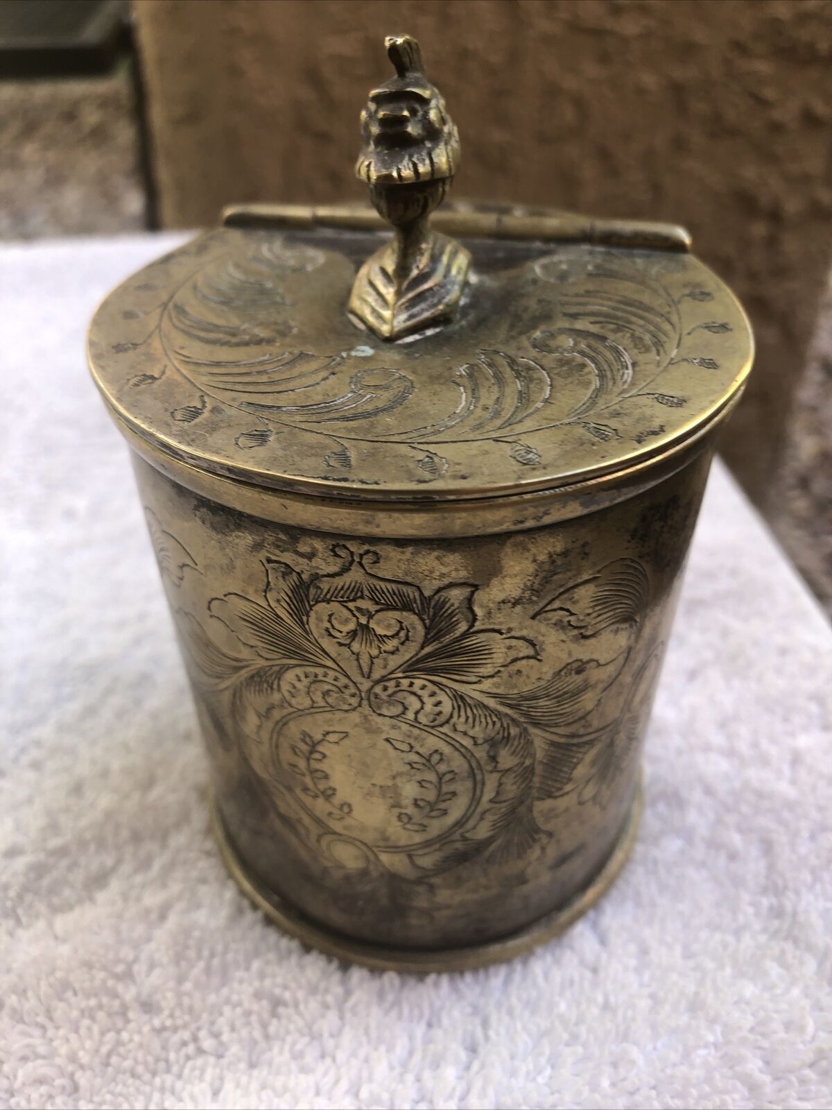 Vintage Brass Silver Plated Flip Top Tea Caddy ( Knights Head ) Engraved