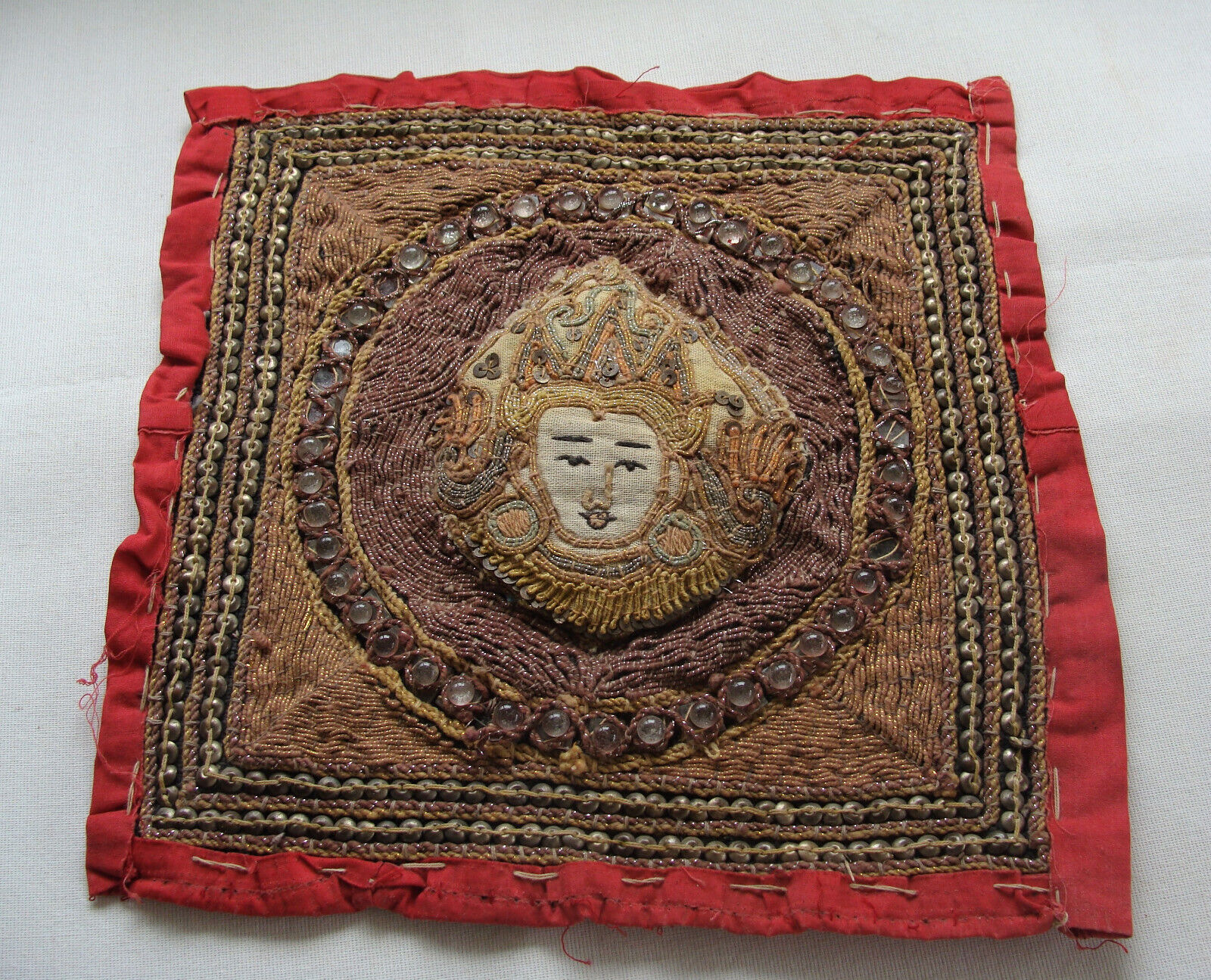 Vintage Burmese Kalaga Embroidered Tapestry Square