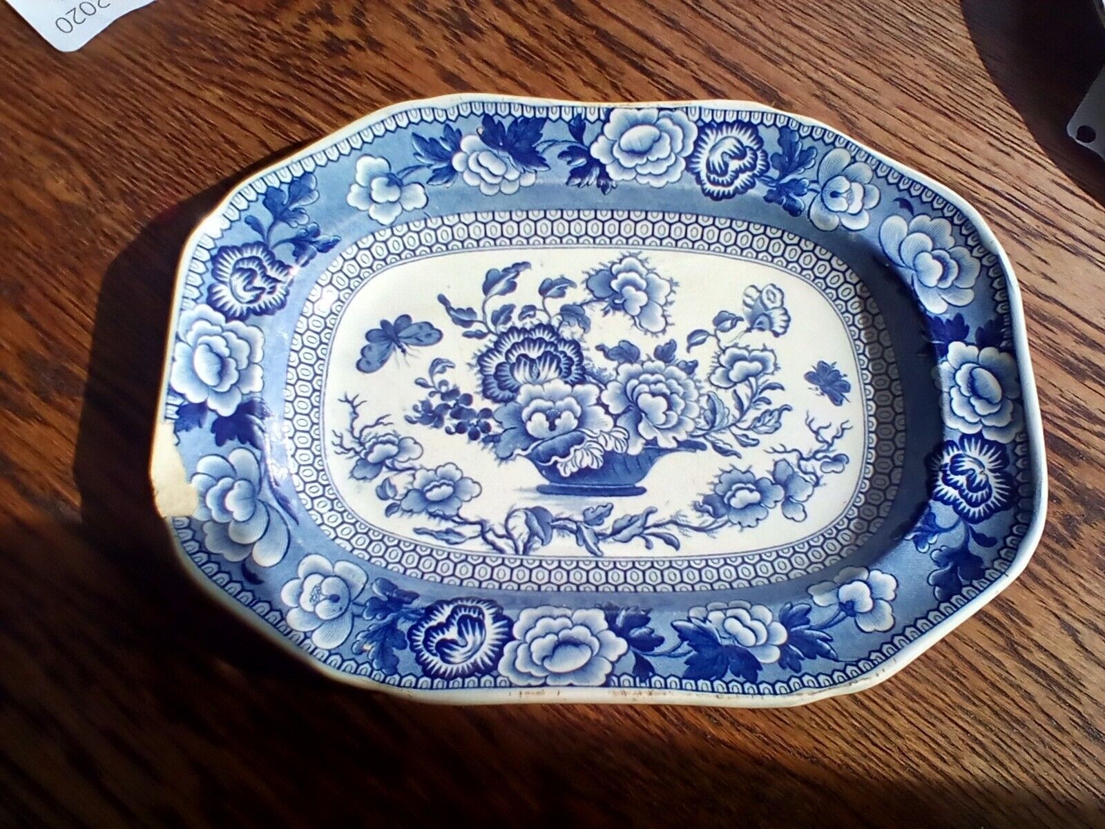 Antique Pottery Pearlware blue white transfer printed Riley plateAF combed back