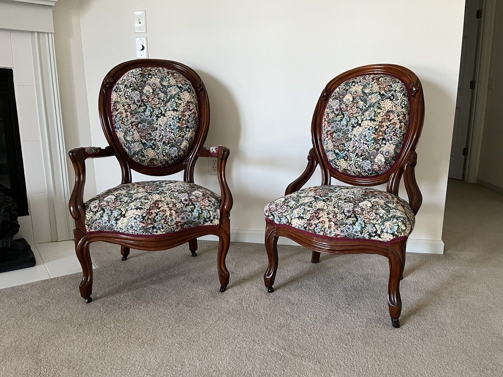 Antique Victorian Grandfather Grandmother Pair of Chairs