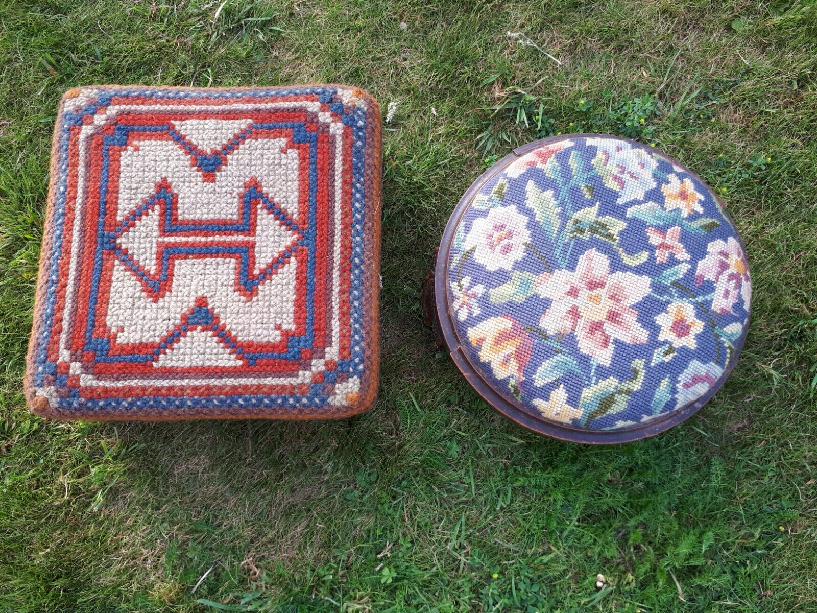 Antique Vintage Footstools with Tapestry Tops 