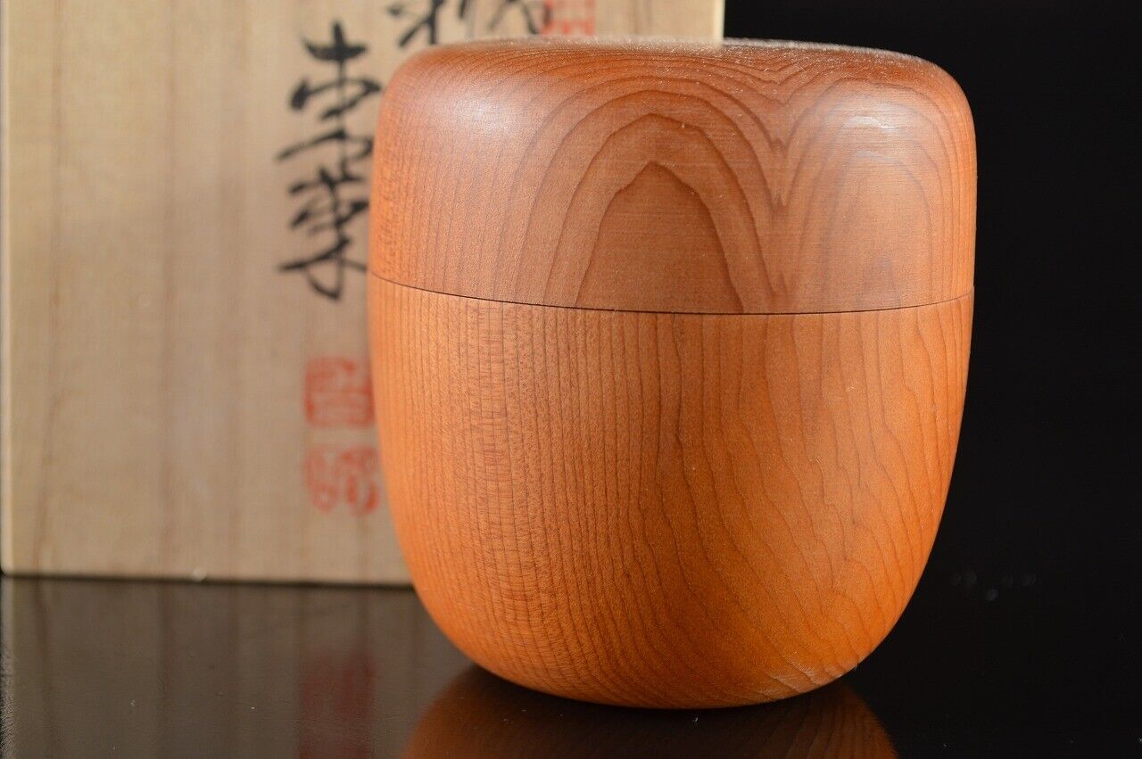 W4304: Japanese Wooden Lacquer ware TEA CADDY Natsume w/signed box Tea Ceremony