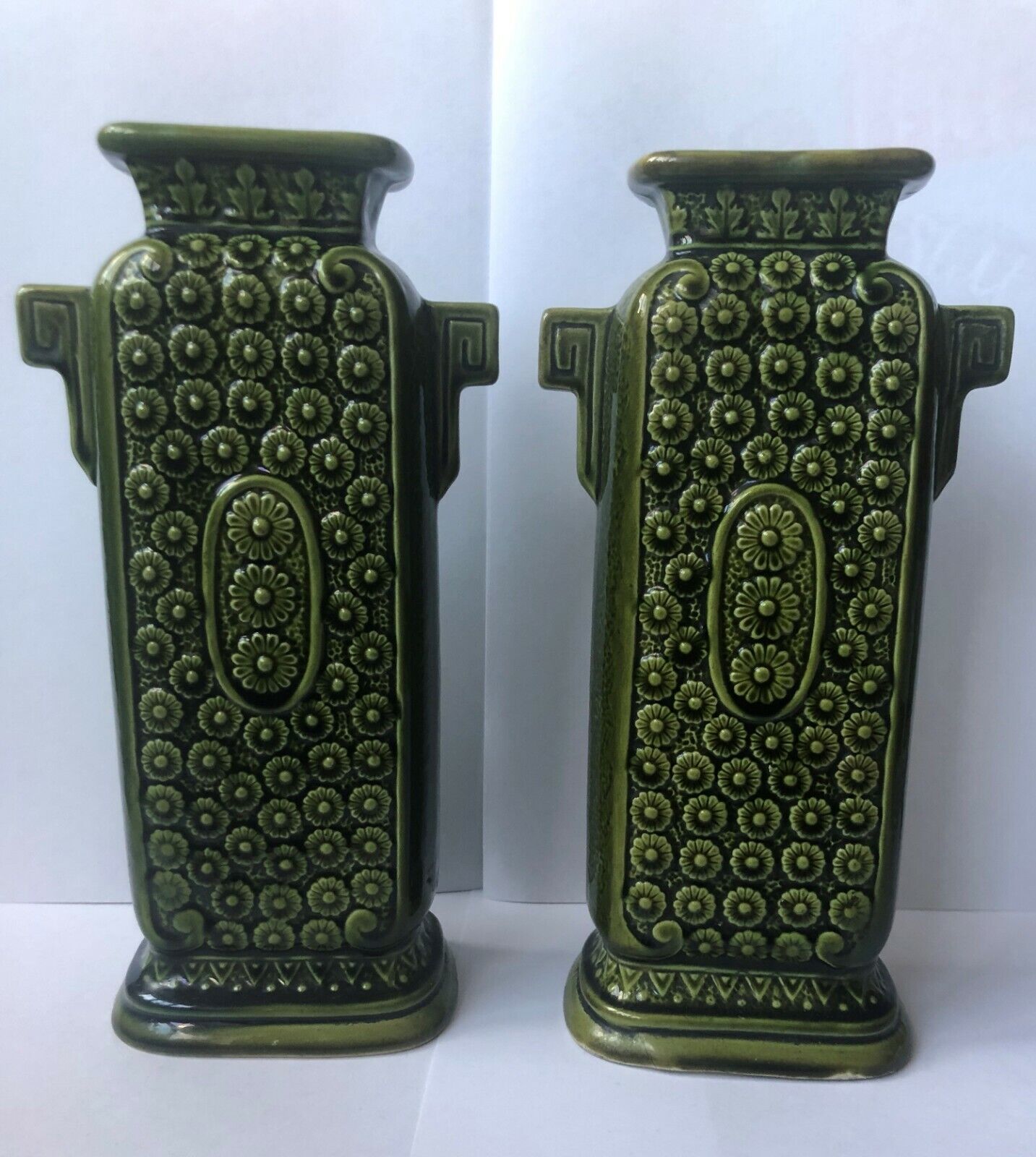 PAIR OF SAMUEL LEAR POTTERY VASES... ARTS & CRAFTS / AESTHETIC / MAJOLICA? RARE?