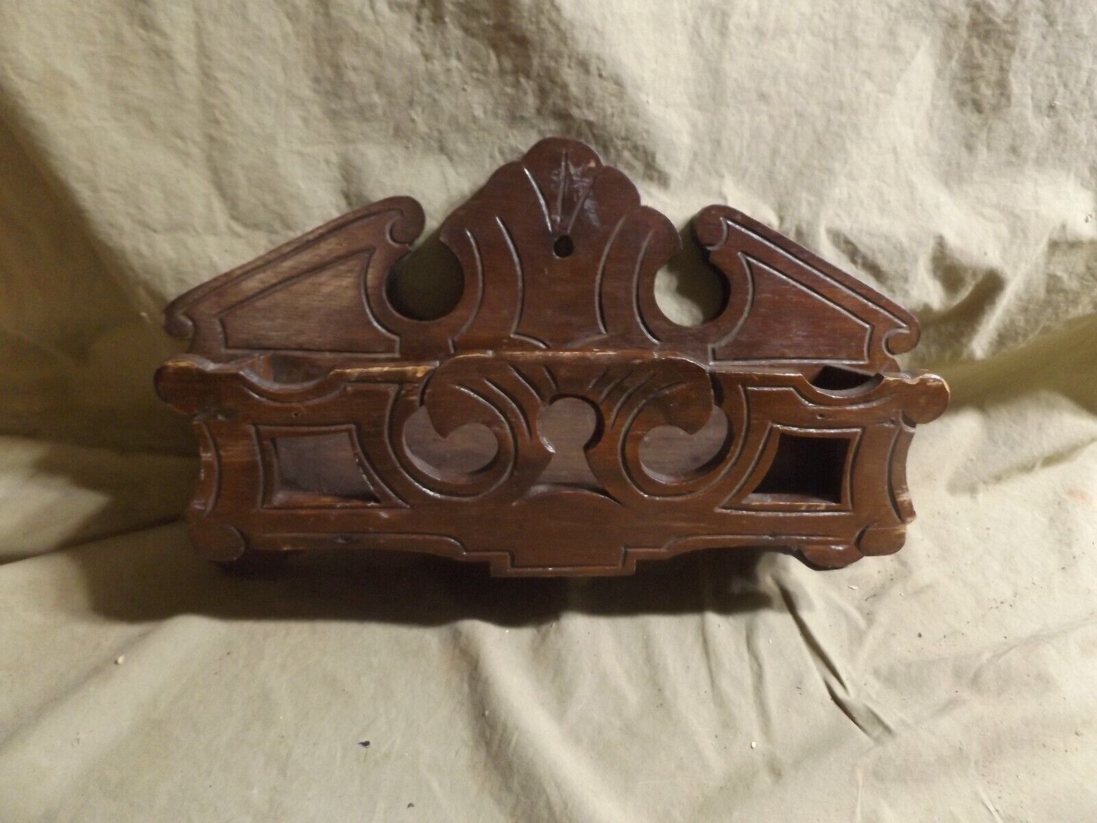 Antique Victorian Carved Wood Primitive Architectural Open Wall Box Comb Case