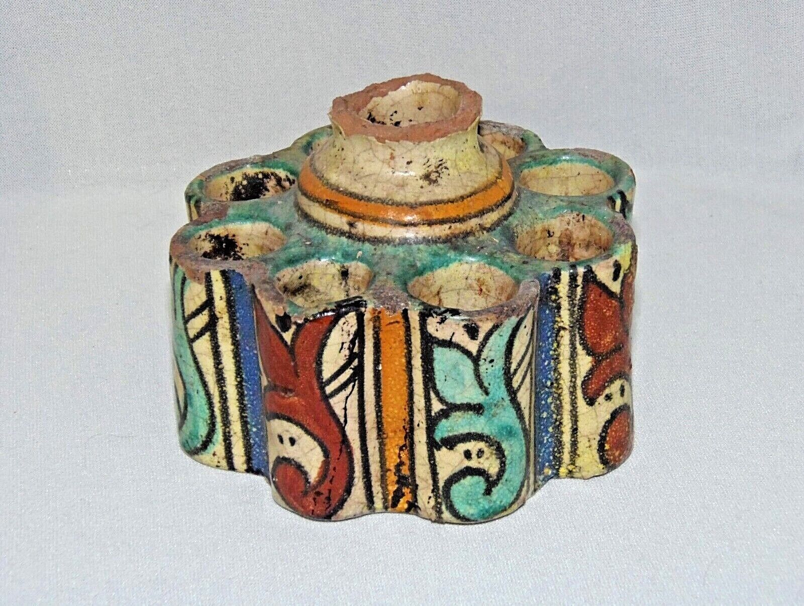 Antique IZNIK INKWELL Moroccan Majolica Pottery Islamic