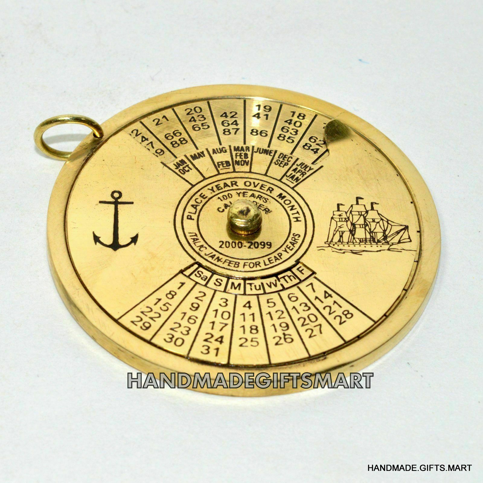 ANTIQUE BRASS NAUTICAL VINTAGE STYLE 100 YEAR PERPETUAL CALENDAR PENDENT chrome