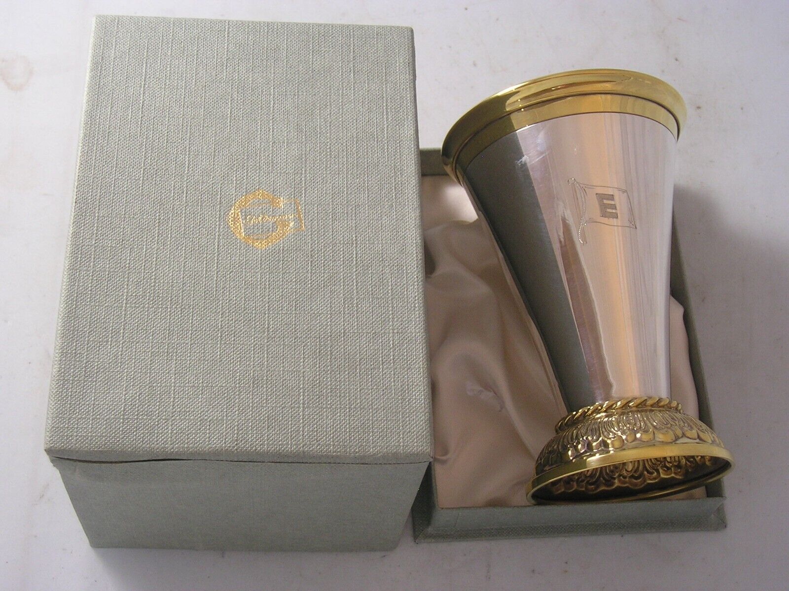 Mint Gilded Super GOLDEMANN Silver 925 grade Beaker 191 grams Boxed initial E