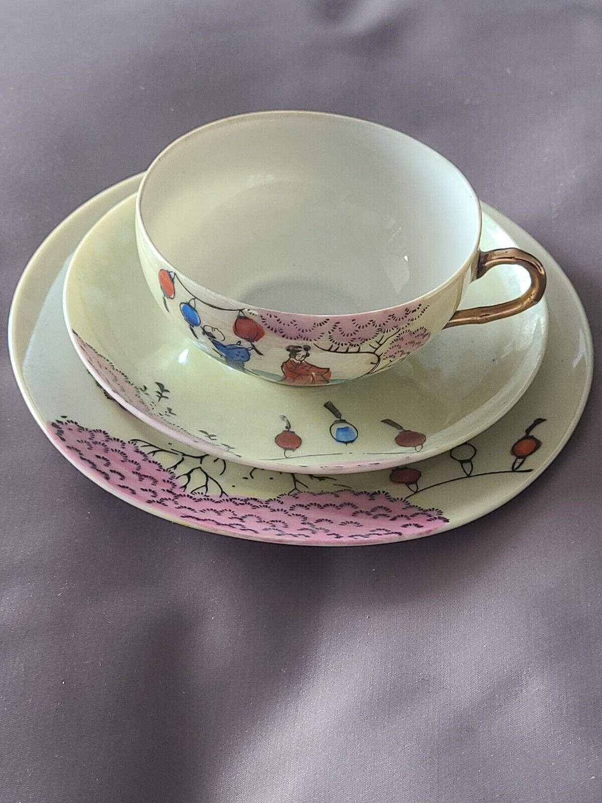 Hand painted lustre Vintage cup, saucer & side plate - made in Japan