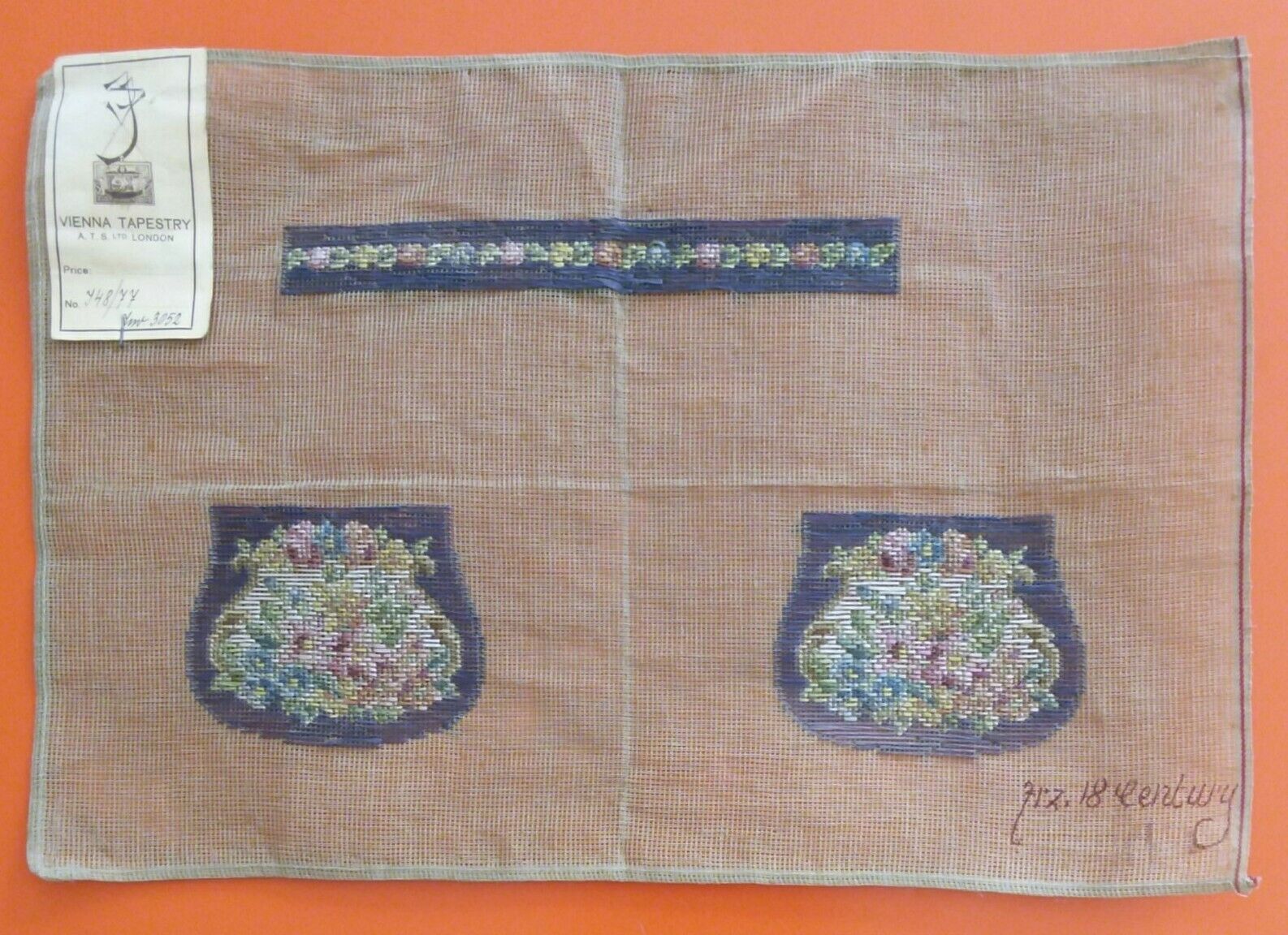 Vintage 30-40s Vienna Tapestry 18th C Needlepoint Purse Floral Canvas Unfinished
