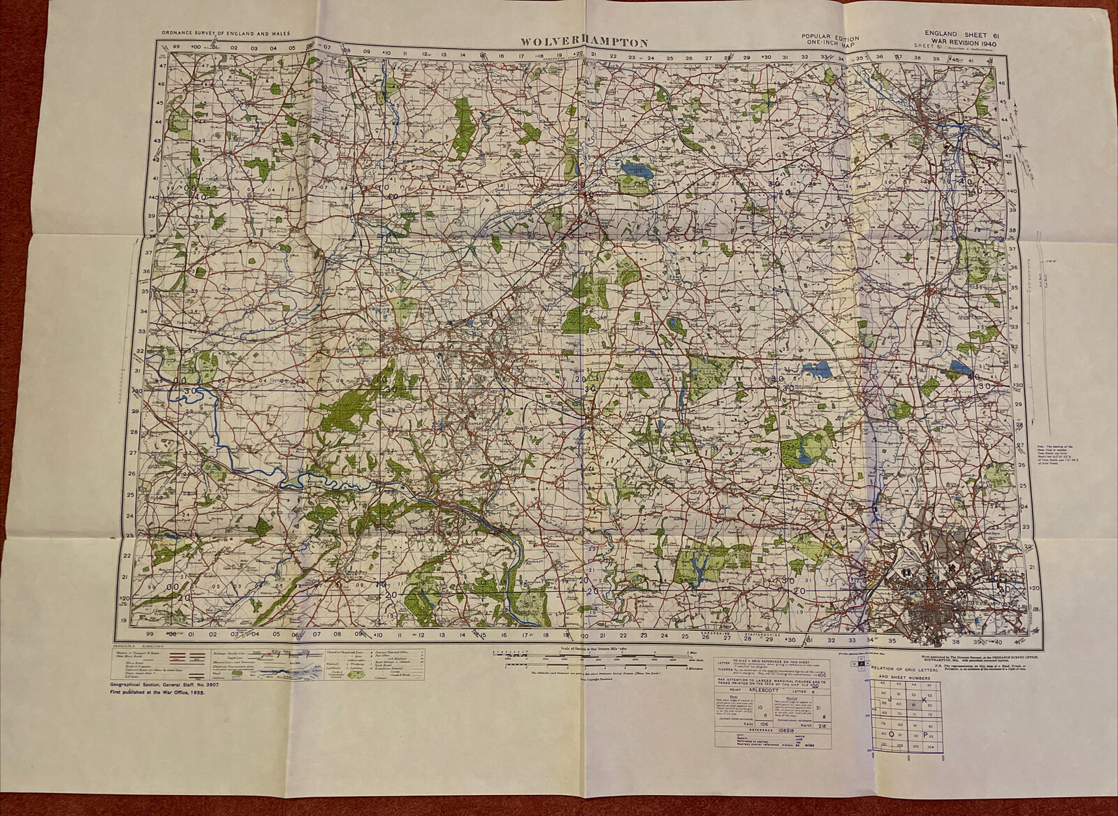Map of Wolverhampton WW2 WAR REVISION 1940 Ordnance Survey SHEET 61