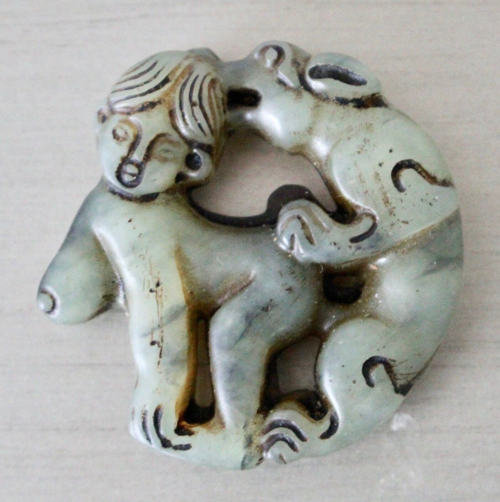 Vintage Chinese Hand Carved Jade Erotic Fertility Pendant