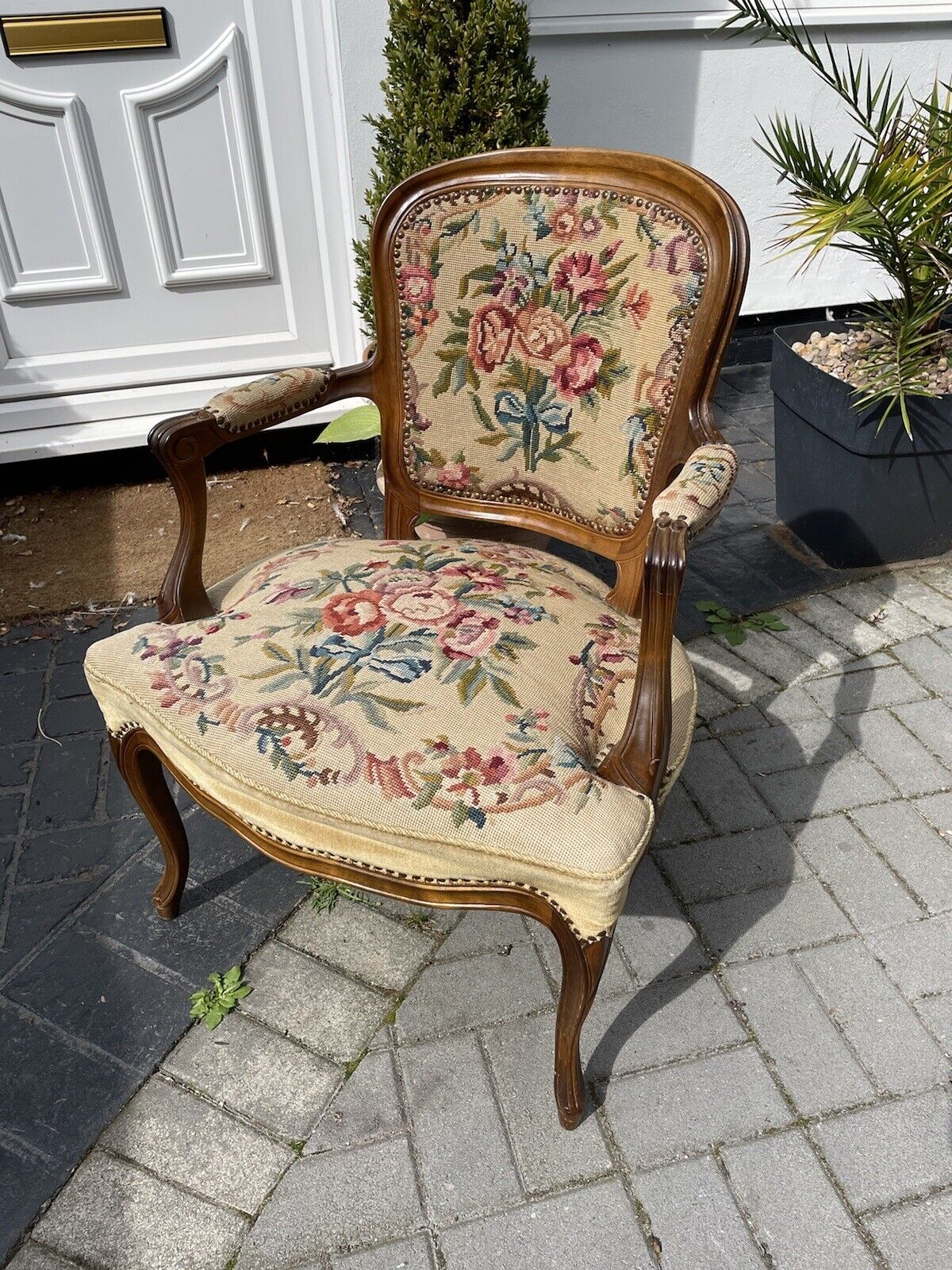Shabby Chic Quality Victorian armchair with floral tapestry  upholstery