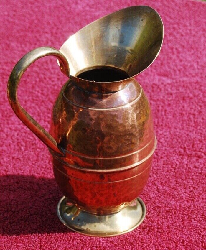 Retro 1970s copper & brass jug. Watertight Flower arranging prop? 8 inch high