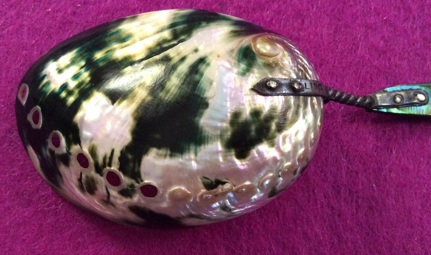 Very Rare - Abalone Shell Bowl & Handle Long Beach Sterling Stem Souvenir Spoon