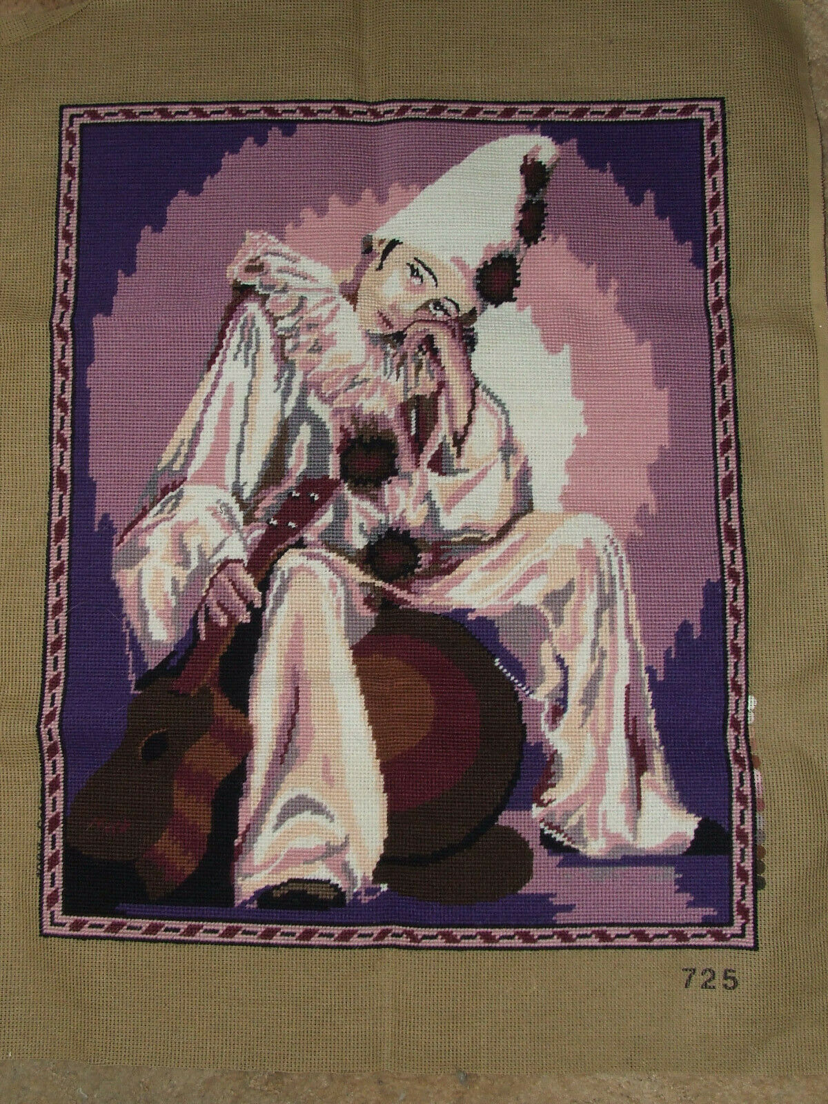 LARGE HARLEQUIN CLOWN JESTER TAPESTRY 18" x 23" approx