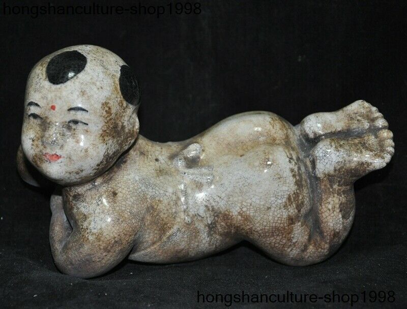 7"Chinese China Ancient Old porcelain Feng Shui lucky climb boy TongZi statue