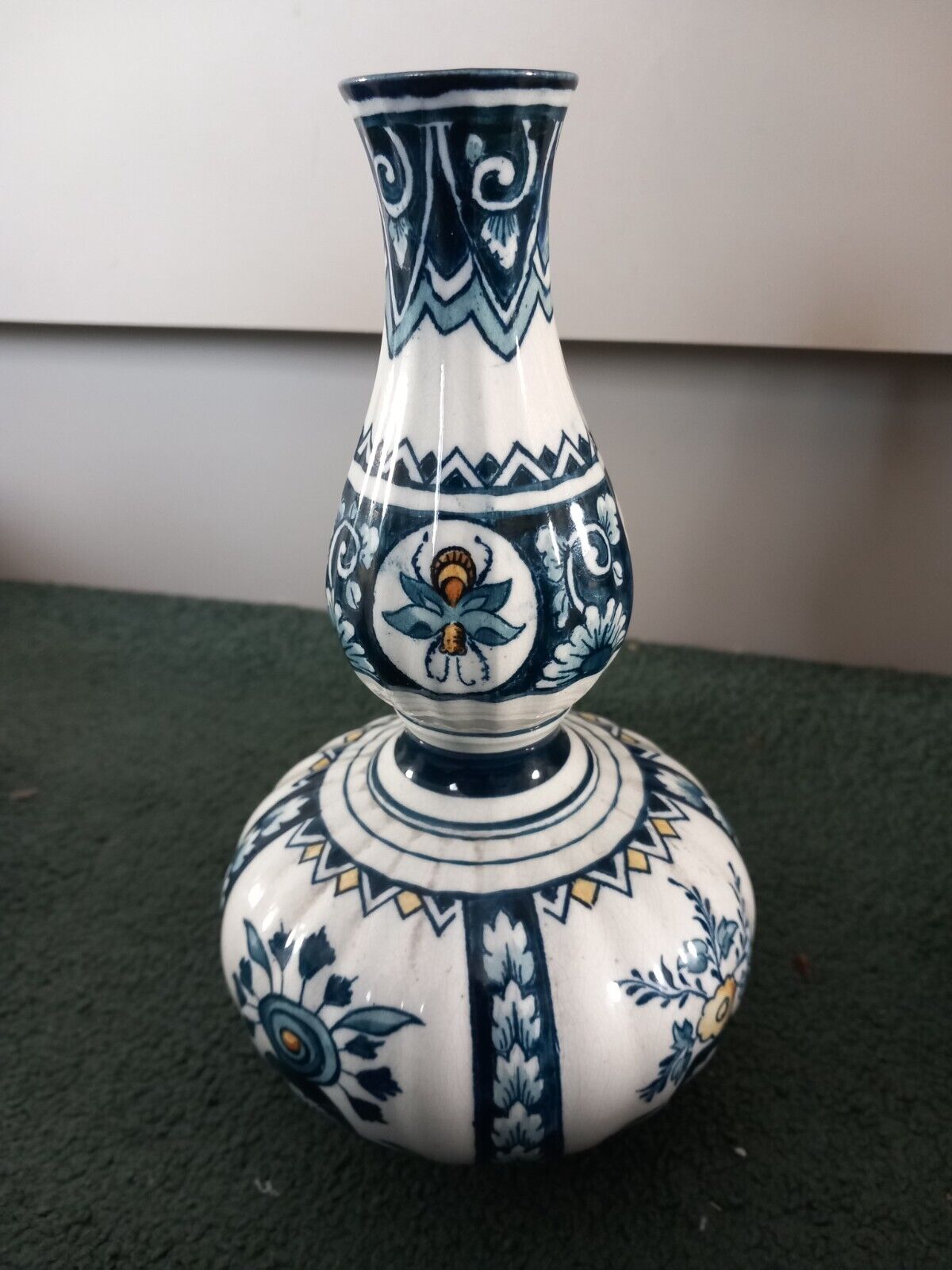Antique delft style gourd shape vase