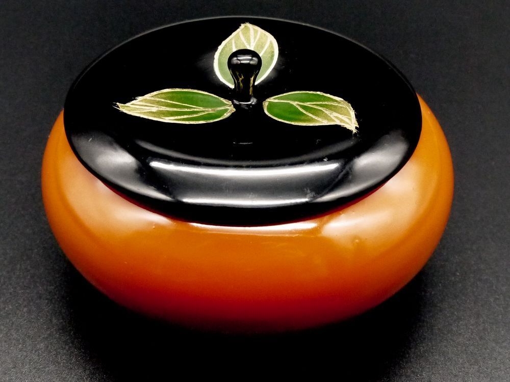 Japan Lacquer Wooden Tea caddy PERSIMMON shaped Unique Natsume  (906)
