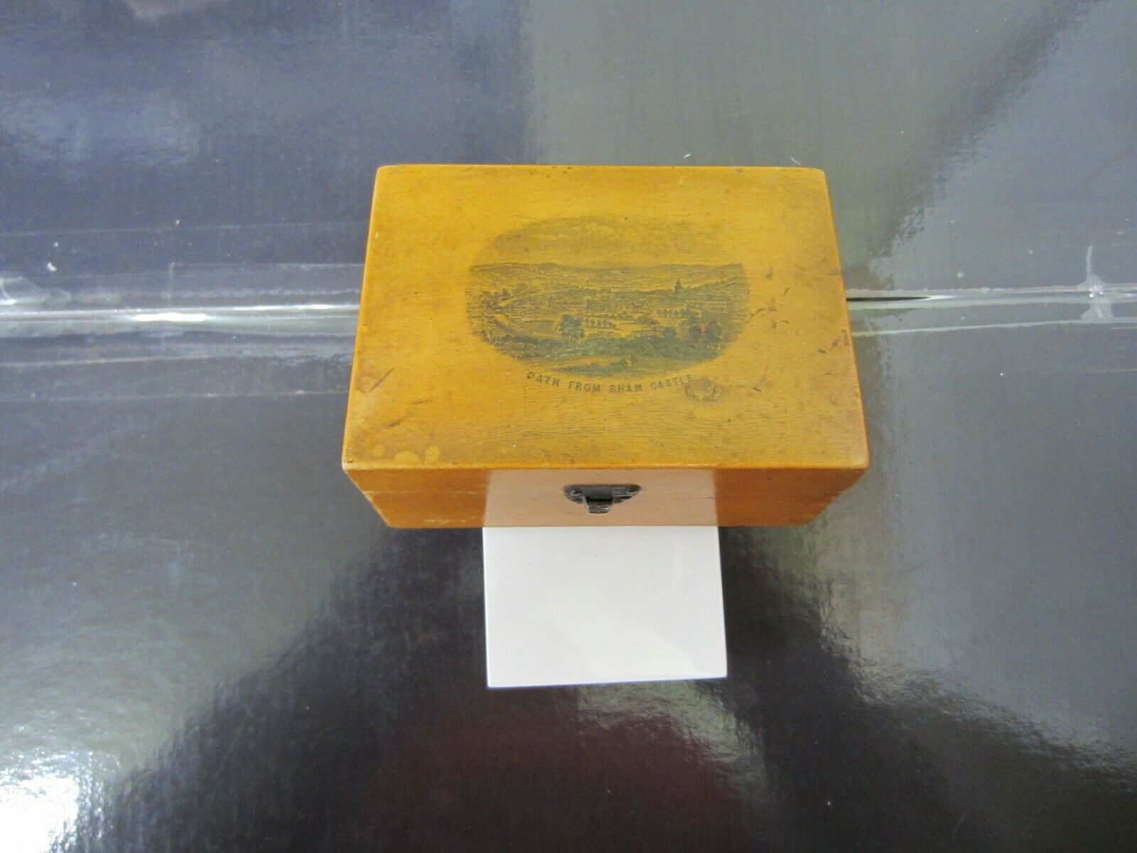 Transfer Ware Box with view of Bath from Sham Castle Mauchline Ware