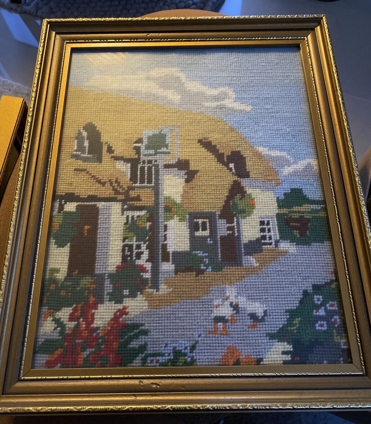 Thatched Cottage - Framed Tapestry, Needlepoint!