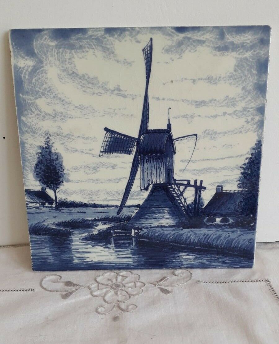 Delft Blue Regina Holland Windmill Scene Ceramic Tile