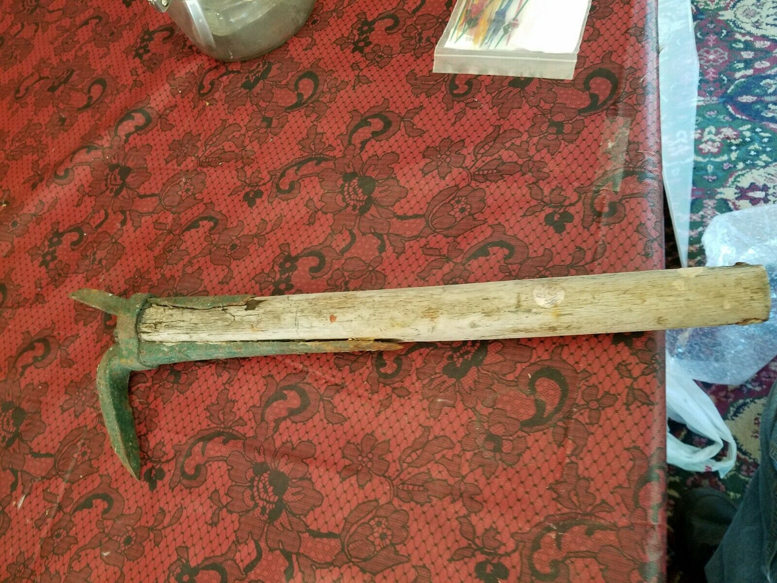 Antique Primitive Coal Miner / Gemstone Hunter Pick Tool Wood Handle 20" Long