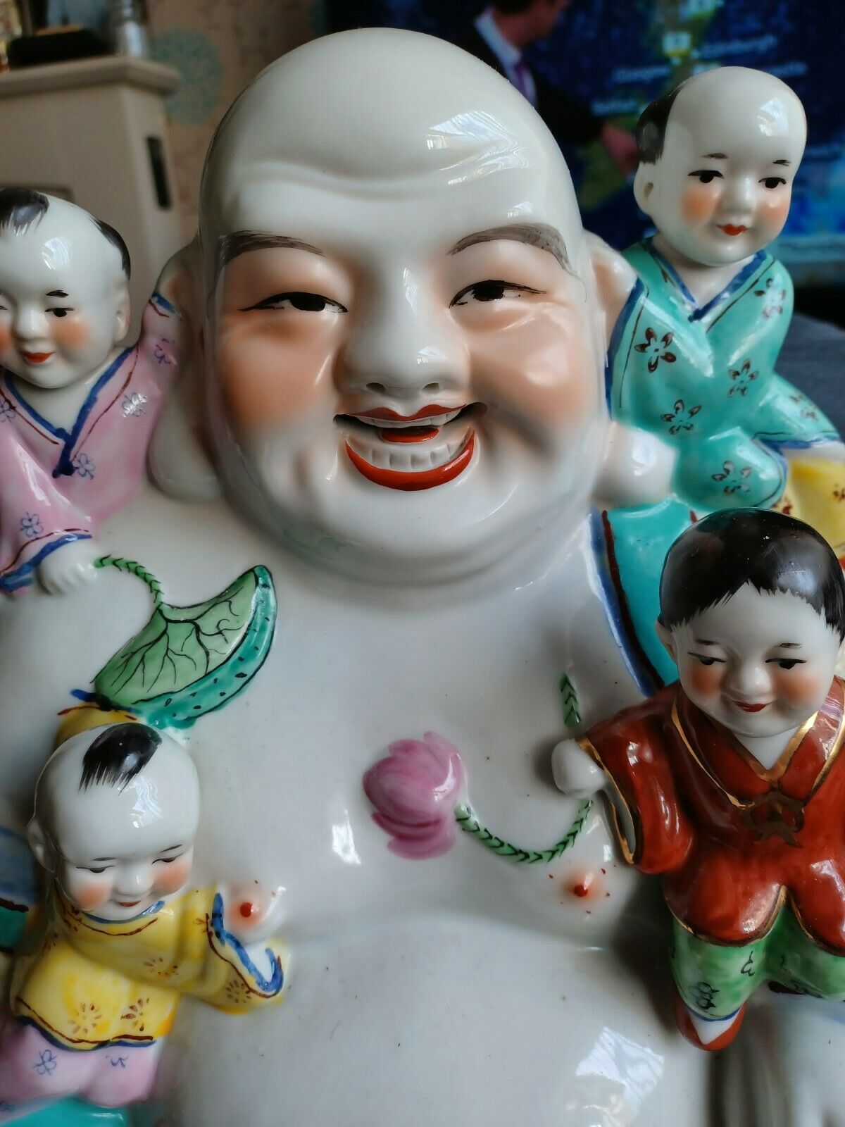 Antique Valuations: Vintage Famille Rose Porcelain Laughing Hotei Buddha Statue Children 25cm