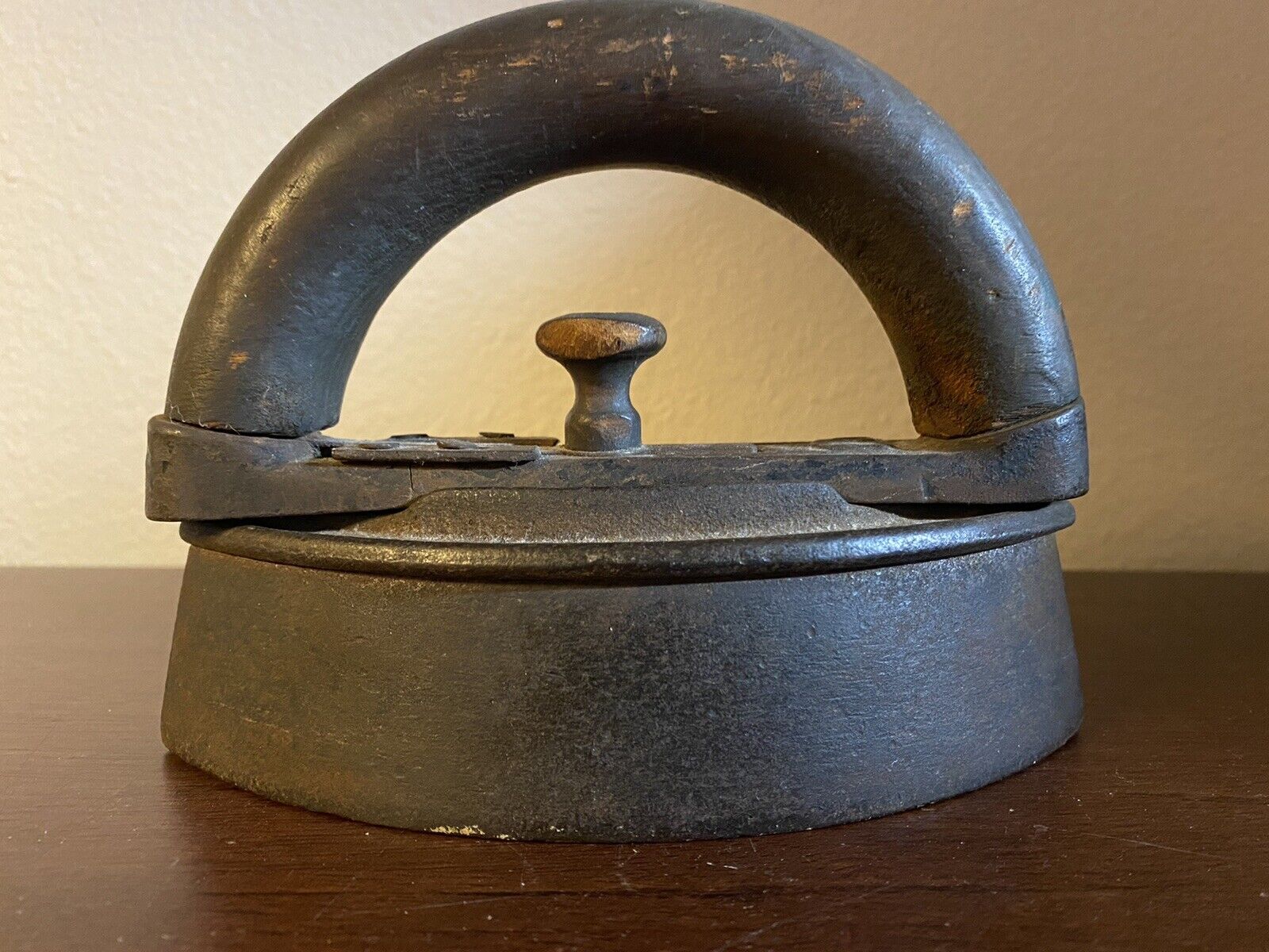 Antique Valuations: Antique Vintage Small Sad Iron - Kitchen Tool - with detachable Wood Handle