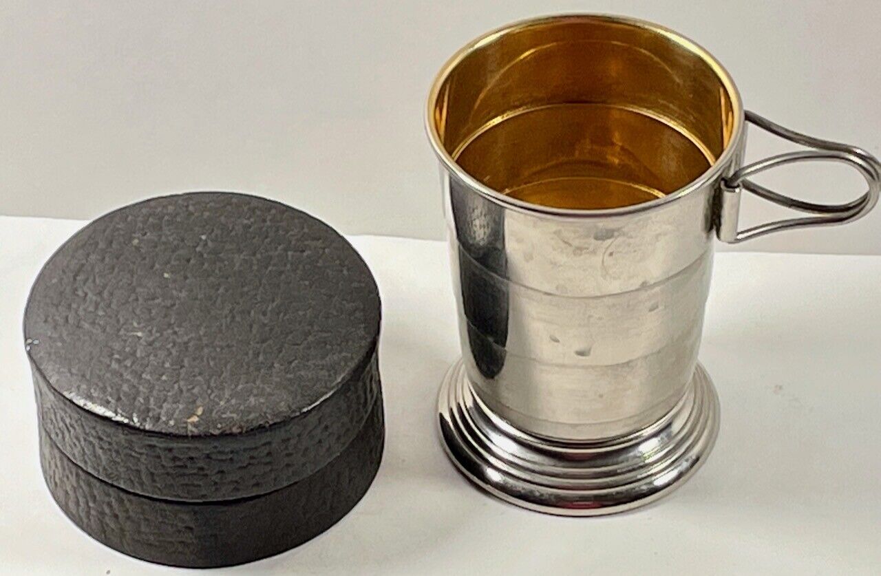 Antique Valuations: CIVIL WAR ERA Collapsible Metal Cup C.F Rumpp & Sons with leather case