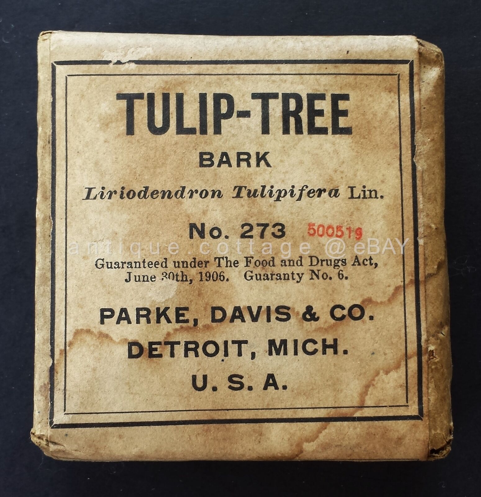 Antique Valuations: c1910 antique UNUSED quack medicine TULIP-TREE BARK parke davis RHEUMATISM FEVER