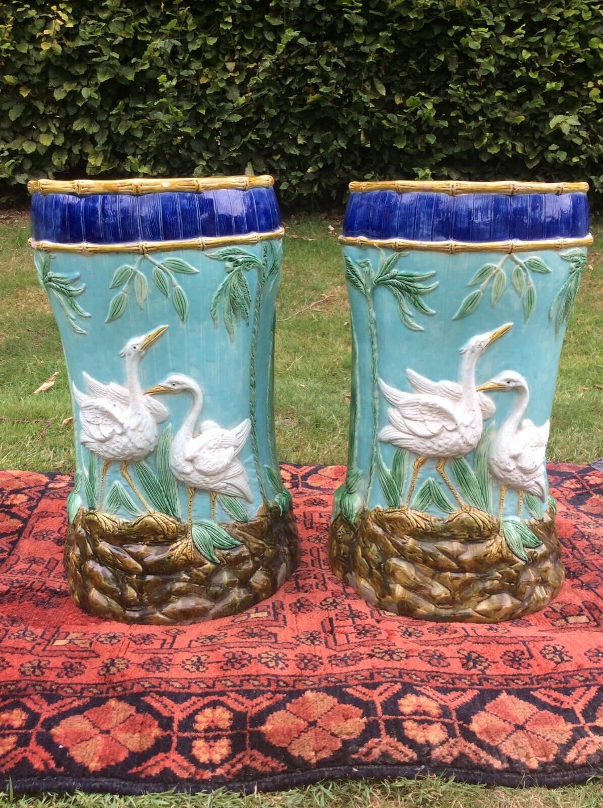 Antique Valuations: PAIR OF ANTIQUE MAJOLICA GARDEN SEATS / STOOLS 19thC THOMAS FORESTER