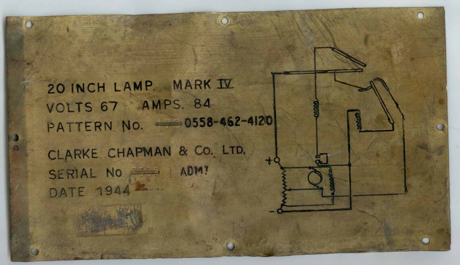 Antique Valuations: Clarke Chapman & Co 1944 WW2 20 inch Mark IV Lamp data plate flood/searchlight?