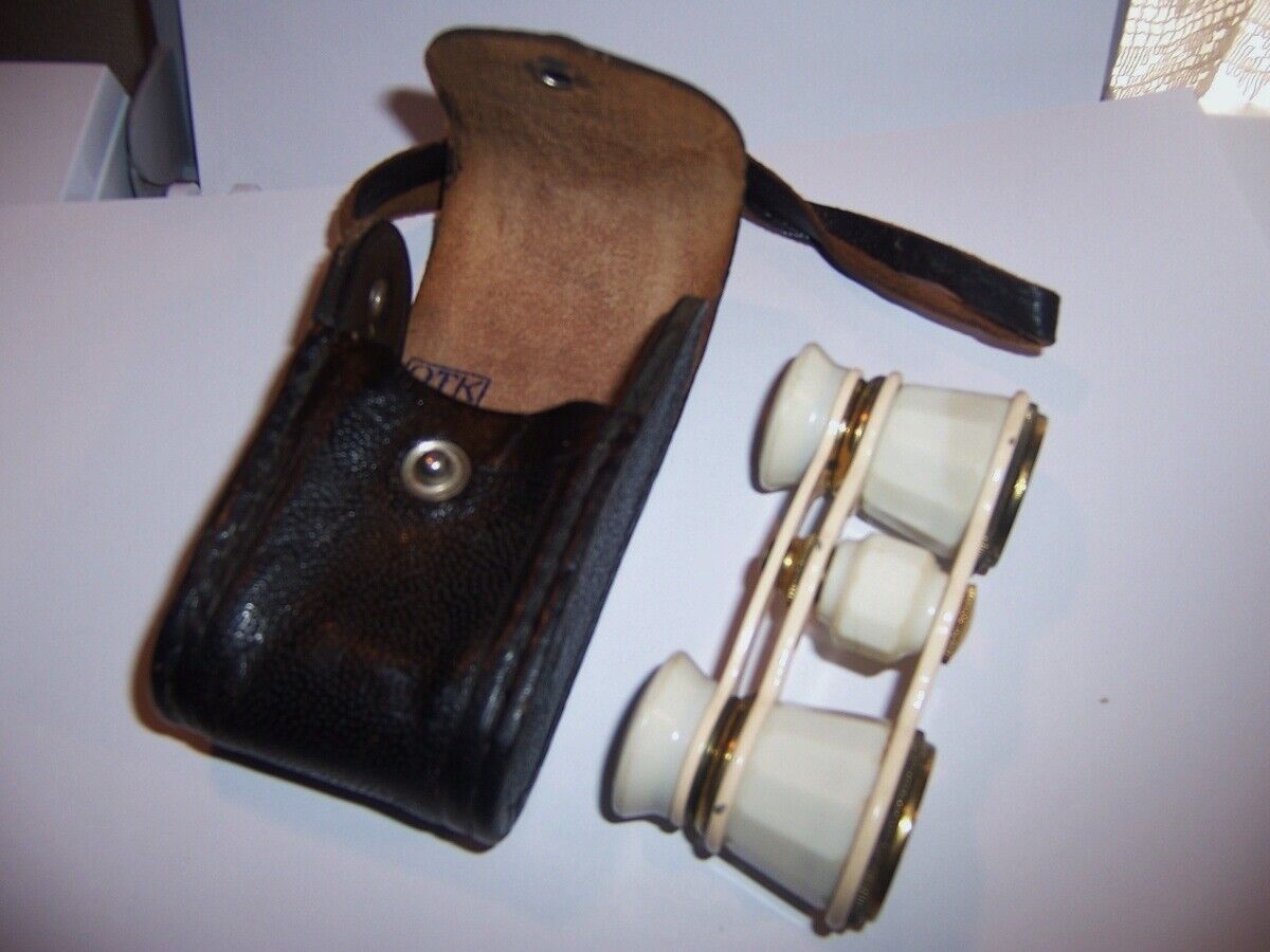 Antique Valuations: Antique Theater Opera Binoculars Brass & White Bakelite Orig. Leather Case