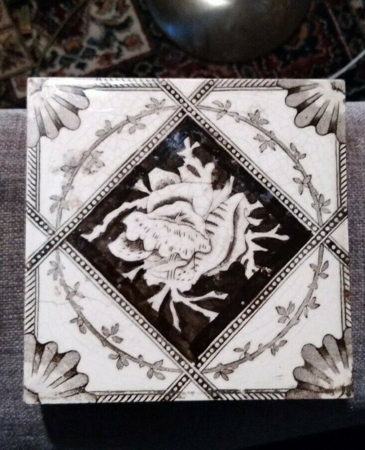 Antique Valuations: Antique Victorian Arts And Crafts Seashell Tile Circa 1890s