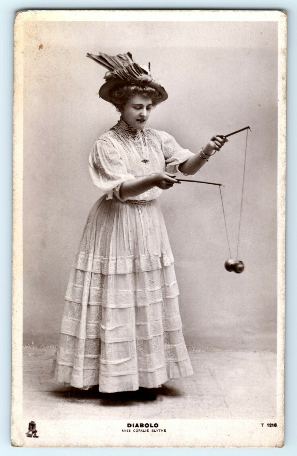 2 POSTCARDS CORALIE BLYTHE PLAYING DIABLO TOY TUCKS CELEBRITIES OF THE STAGE