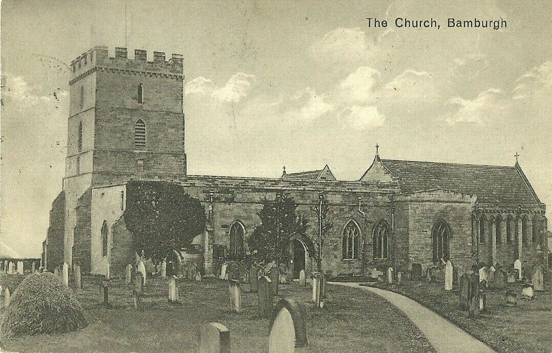 BAMBURGH THE CHURCH + BAMBURGH 1924 LARGE CIRCLE CANCEL  POSTCARD