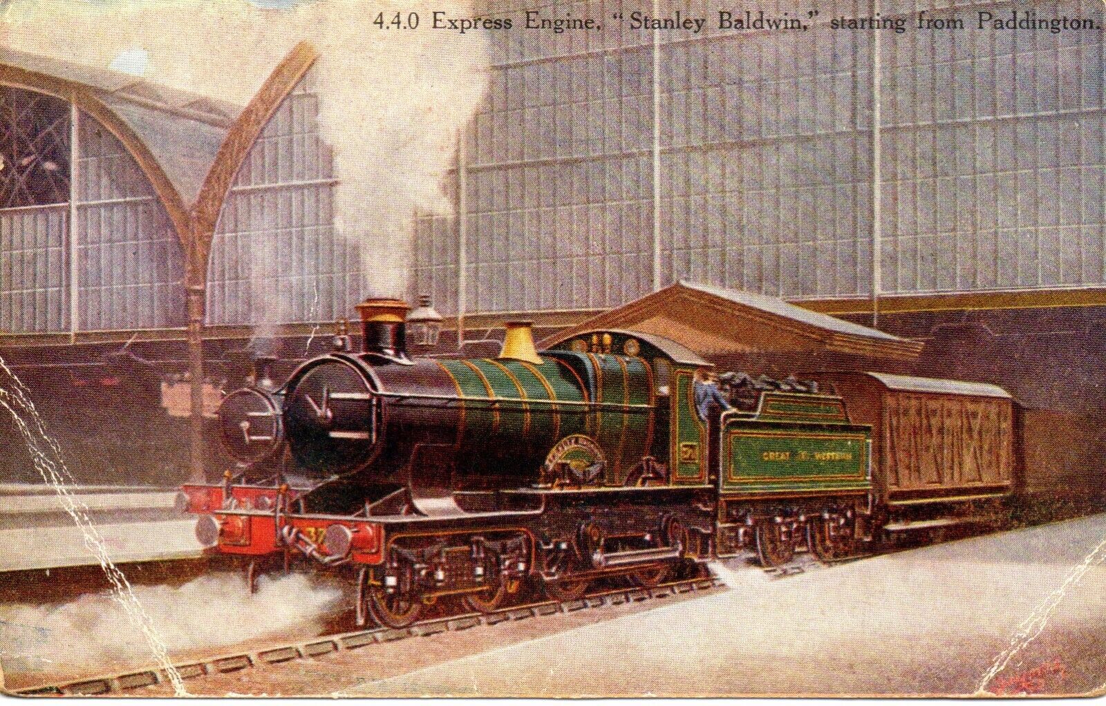 House Clearance - EXPRESS ENGINE STANLEY BALDWIN AT PADDINGTON c1920 ARTIST F.MOORE POSTCARD